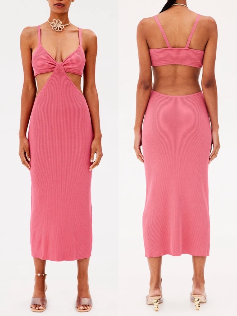 Cult Gaia NWT Serita Knit Maxi Dress Blossom Pink Cutout Size Large